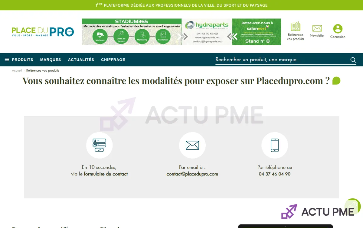 Capture : Référencez vos produits sur Placedupro.com - Ciblez les paysagistes et professionnels du paysage